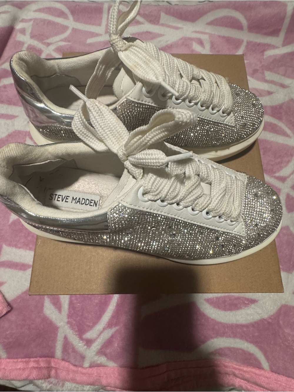 Steve Madden Silver Crystal Low-Top Sneakers